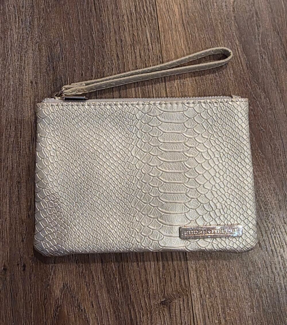 Rodan + Fields Metallic Silver Snakeskin Cosmetic Bag Wristlet Clutch